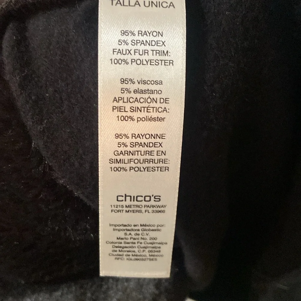 Chicos Black Faux Fur Trimmed Ruana Wrap Women’s Shawl Poncho Kimono One Size - Picture 8 of 9